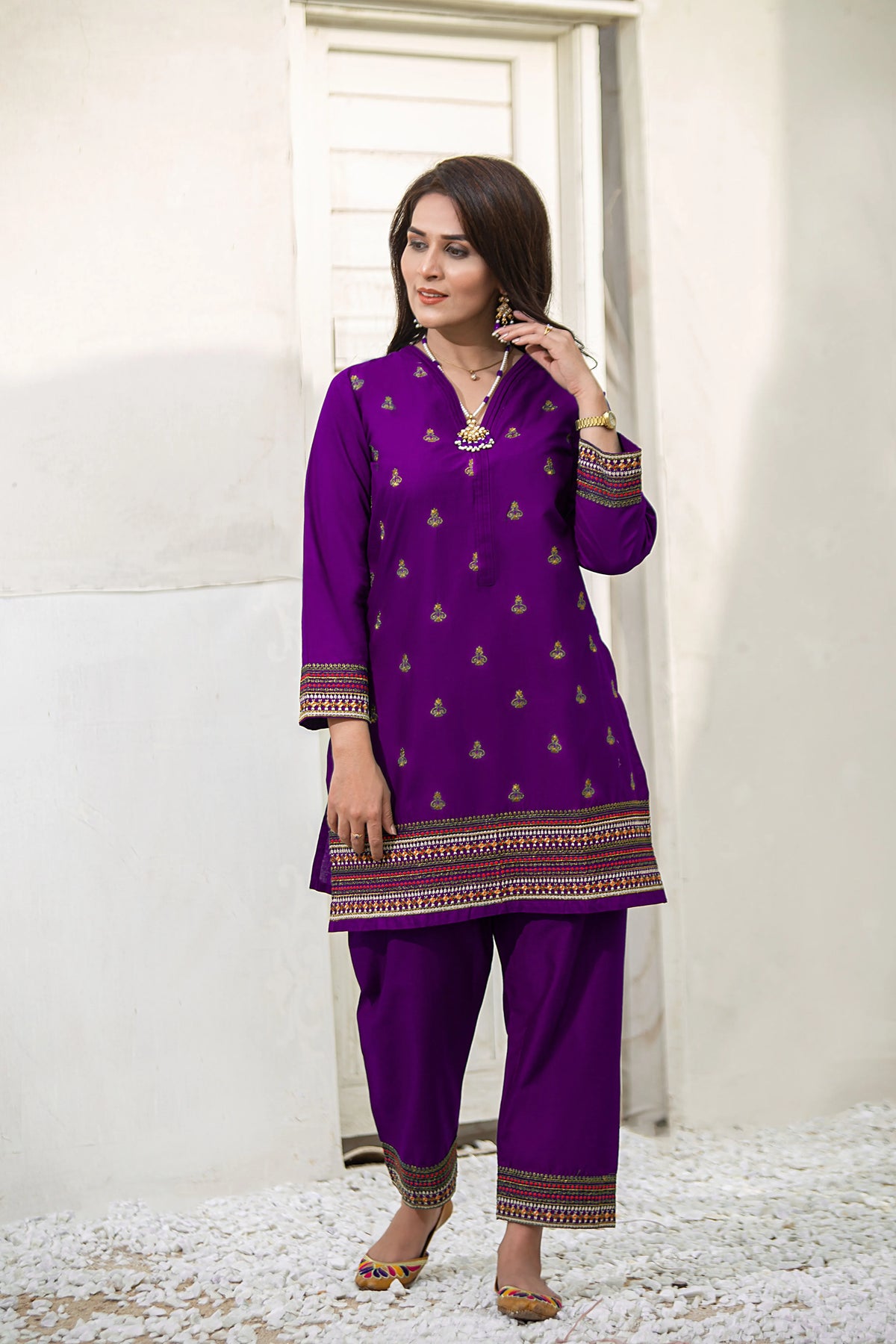 Embroidered Cotton Two Piece Art-587
