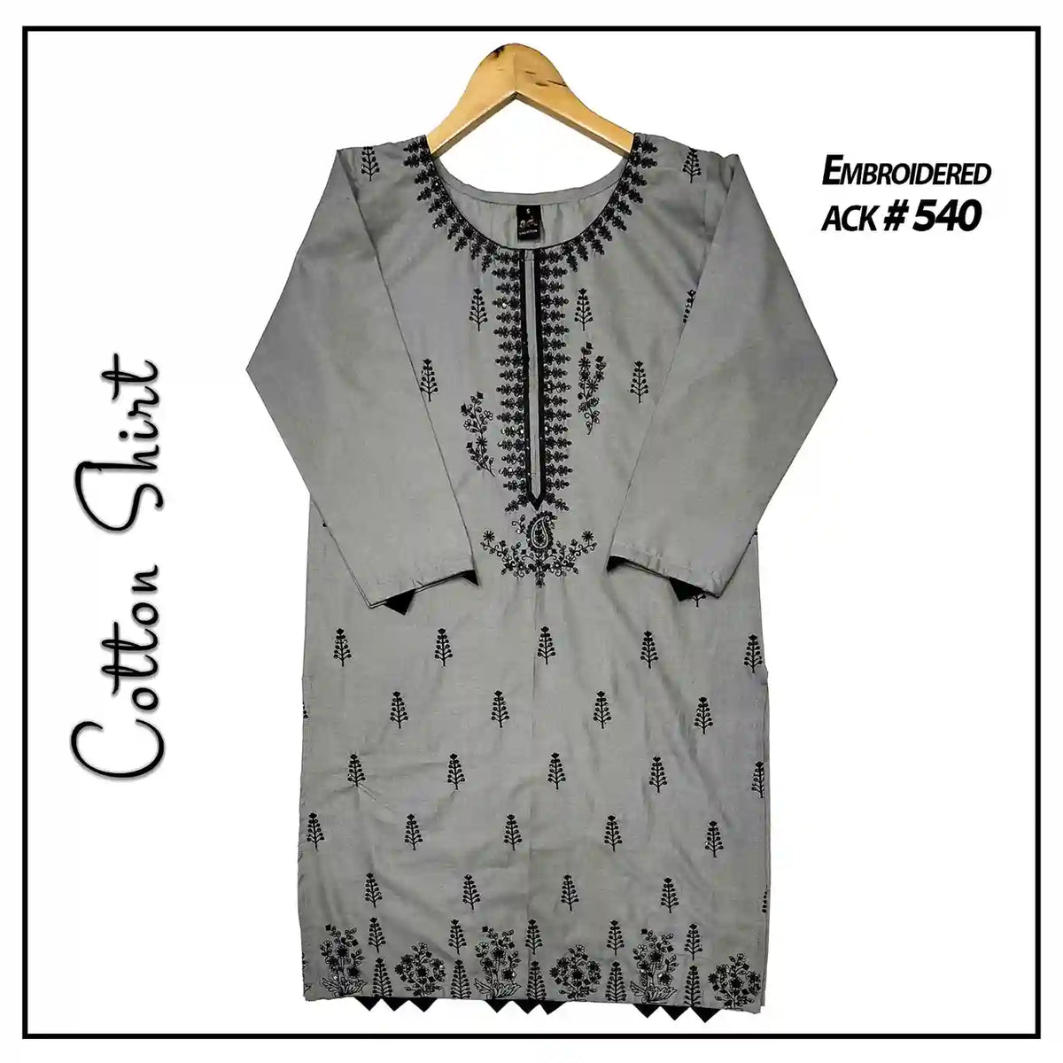 Embroidered Cotton kurti art-540 Grey