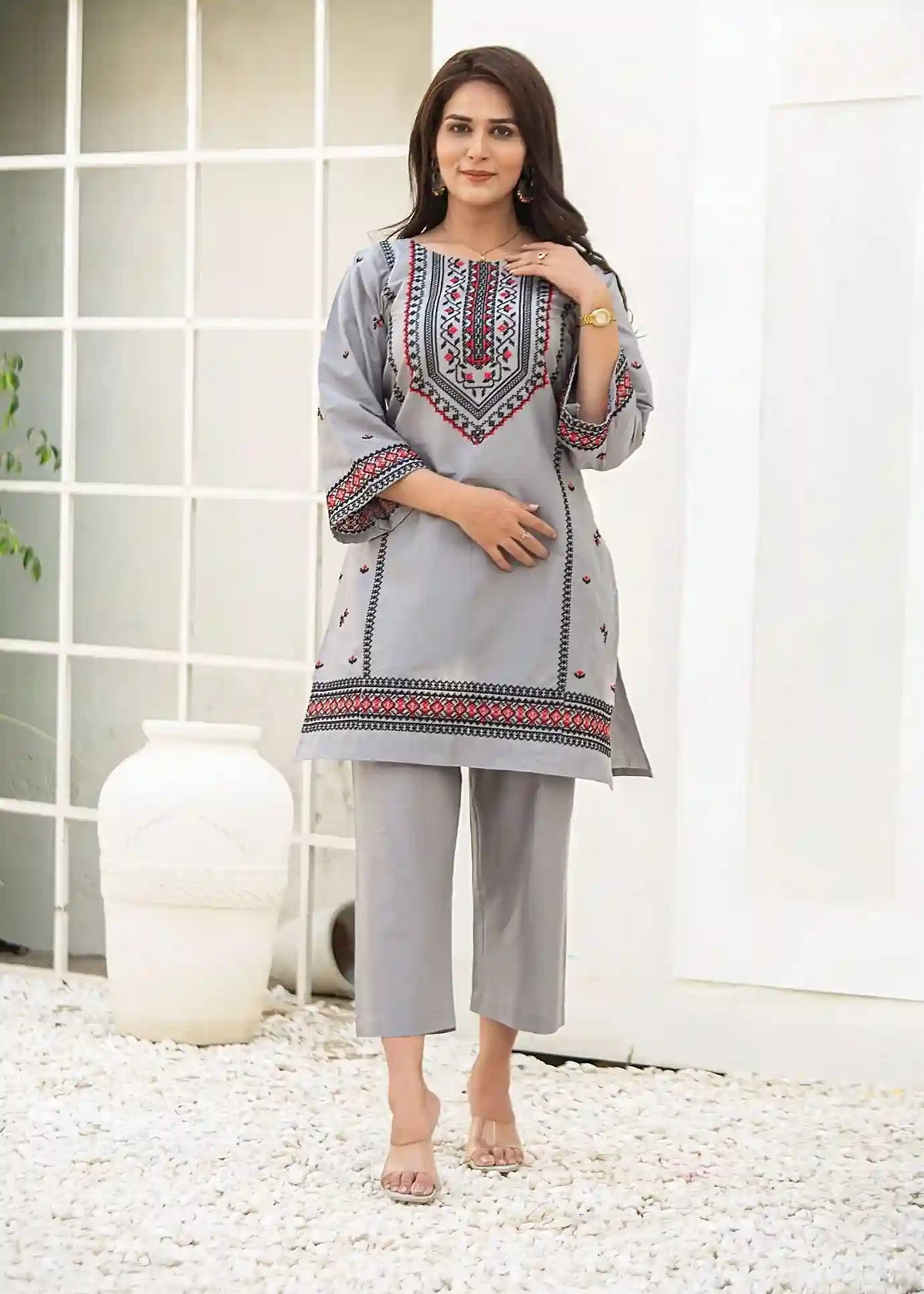 Embroidered Cotton Two Piece Art-597